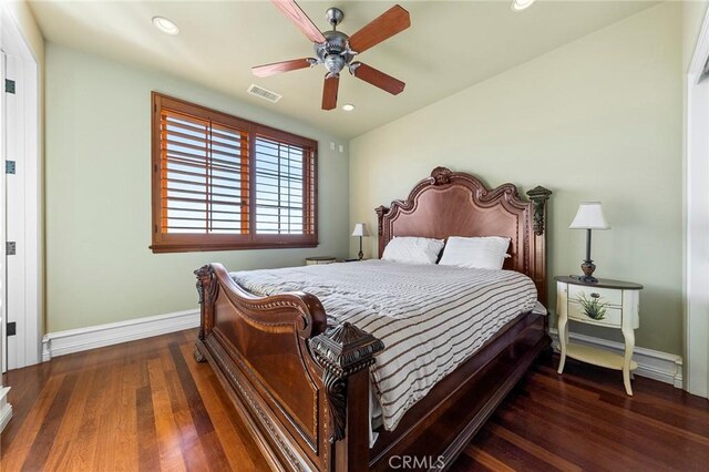367 Monterey Pines Dr, Arcadia, CA 91006 - bedroom with baseboards, wood finished floors, recessed lighting, and a ceiling fan
