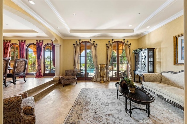 367 Monterey Pines Dr, Arcadia, CA 91006 - living area featuring a tray ceiling and crown molding