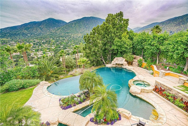 367 Monterey Pines Dr, Arcadia, CA 91006 - view of pool featuring a mountain view, a patio, and a pool with connected hot tub