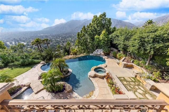 367 Monterey Pines Dr, Arcadia, CA 91006 - view of pool with a mountain view, a patio, and a pool with connected hot tub