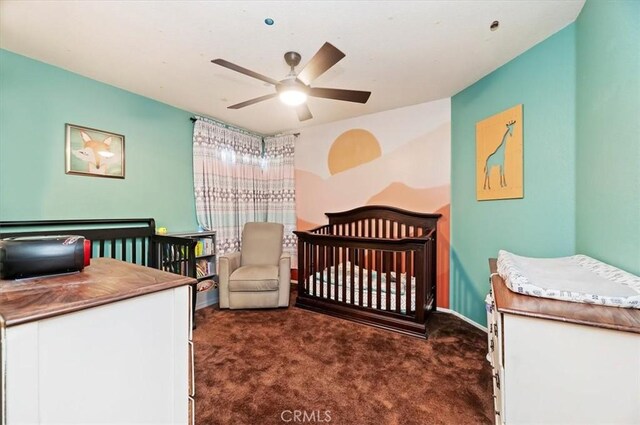 3079 Mojave Ct, Highland, CA 92346 - bedroom featuring carpet, baseboards, and a ceiling fan