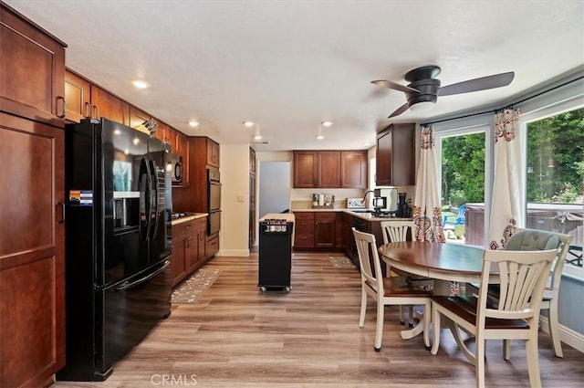 3079 Mojave Ct, Highland, CA 92346 - dining room with a ceiling fan, light wood finished floors, recessed lighting, and baseboards