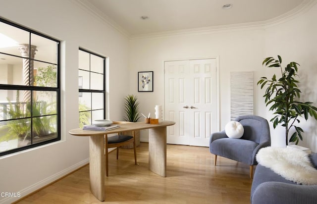 12603 Moorpark St Unit 303, Studio City, CA 91604 - office featuring crown molding, light wood-style flooring, and baseboards