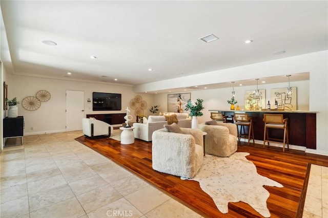 3336 Villa Mesa Rd, Pasadena, CA 91107 - living area featuring recessed lighting, baseboards, and light tile patterned flooring