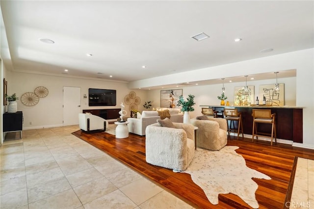 3336 Villa Mesa Rd, Pasadena, CA 91107 - living room with recessed lighting and light tile patterned floors