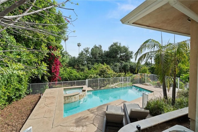 3336 Villa Mesa Rd, Pasadena, CA 91107 - view of swimming pool featuring a fenced backyard, a patio area, and a pool with connected hot tub