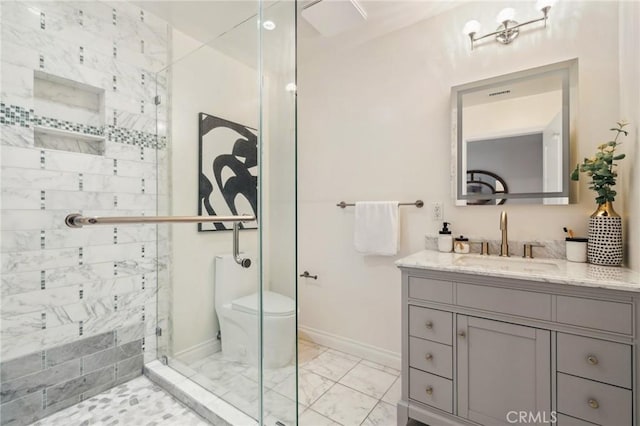 3336 Villa Mesa Rd, Pasadena, CA 91107 - full bathroom with vanity, marble look tiles, and a shower stall