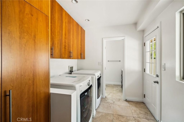 3336 Villa Mesa Rd, Pasadena, CA 91107 - laundry area with cabinet space, washer and dryer, baseboards, and recessed lighting