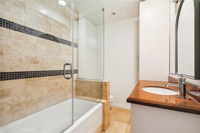 3336 Villa Mesa Rd, Pasadena, CA 91107 - full bathroom featuring vanity, toilet, bath / shower combo with glass door, and baseboards
