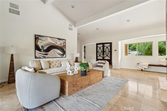 3336 Villa Mesa Rd, Pasadena, CA 91107 - living area with baseboards and high vaulted ceiling