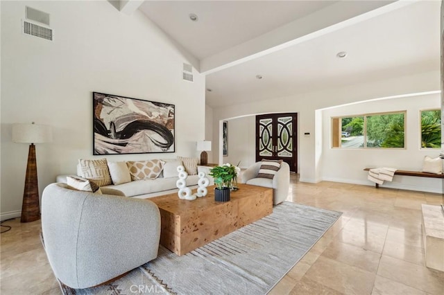 3336 Villa Mesa Rd, Pasadena, CA 91107 - living room with baseboards and high vaulted ceiling