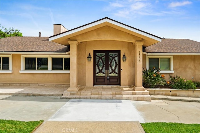 3336 Villa Mesa Rd, Pasadena, CA 91107 - doorway to property with a shingled roof and stucco siding