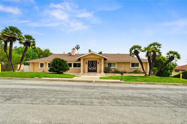 3336 Villa Mesa Rd, Pasadena, CA 91107 - ranch-style house with stucco siding, a front lawn, and a chimney