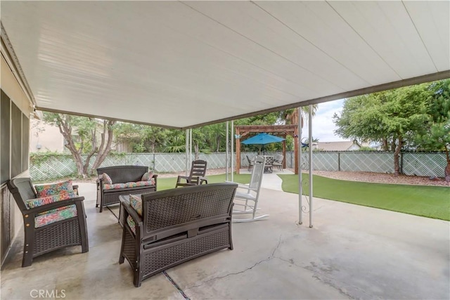 27930 Lexington Ct, Menifee, CA 92586 - fenced backyard with outdoor lounge area, outdoor dining area, and a patio