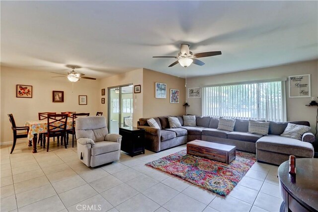 27930 Lexington Ct, Menifee, CA 92586 - living area with a ceiling fan and light tile patterned floors