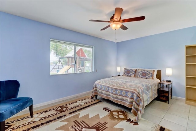 27930 Lexington Ct, Menifee, CA 92586 - bedroom with baseboards, tile patterned flooring, and ceiling fan