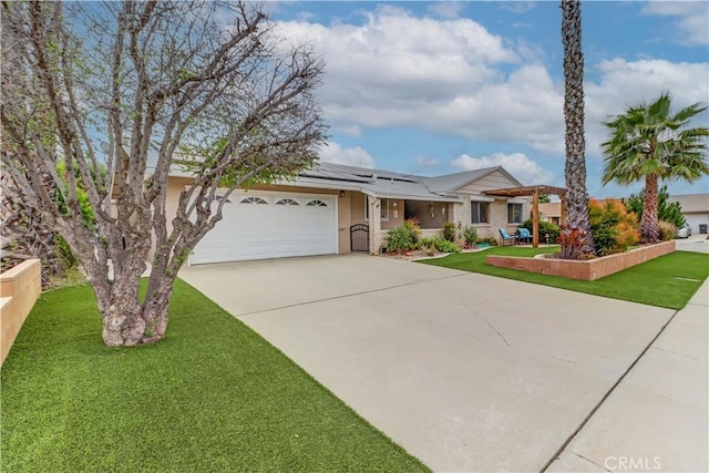 27930 Lexington Ct, Menifee, CA 92586 - single story home featuring a garage, roof mounted solar panels, concrete driveway, and a front lawn