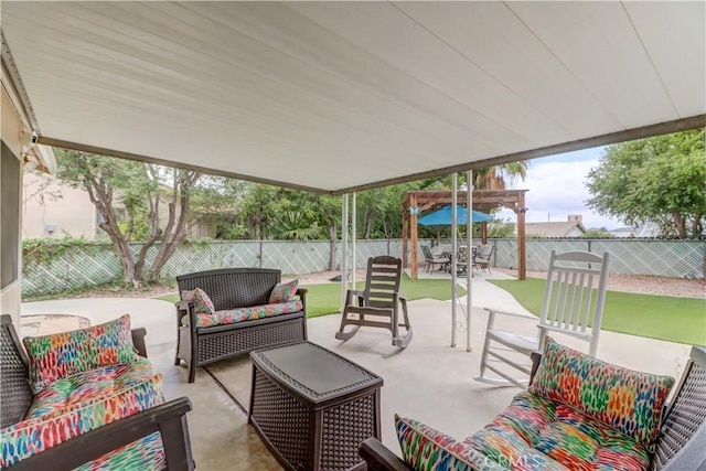 27930 Lexington Ct, Menifee, CA 92586 - fenced backyard with an outdoor living space, a patio area, and outdoor dining area