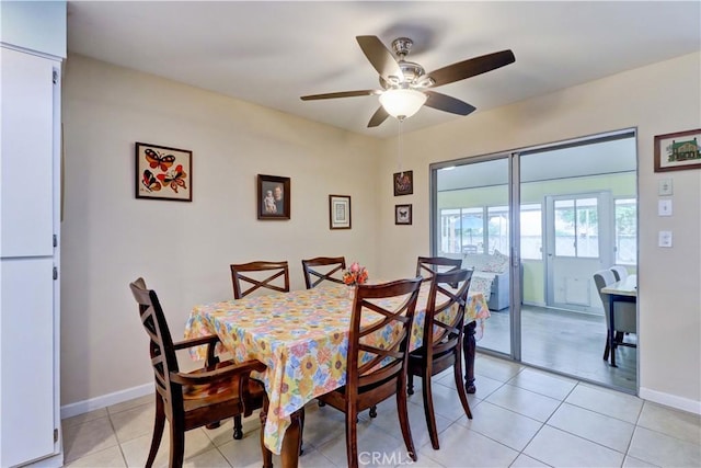 27930 Lexington Ct, Menifee, CA 92586 - dining area featuring ceiling fan, light tile patterned floors, and baseboards