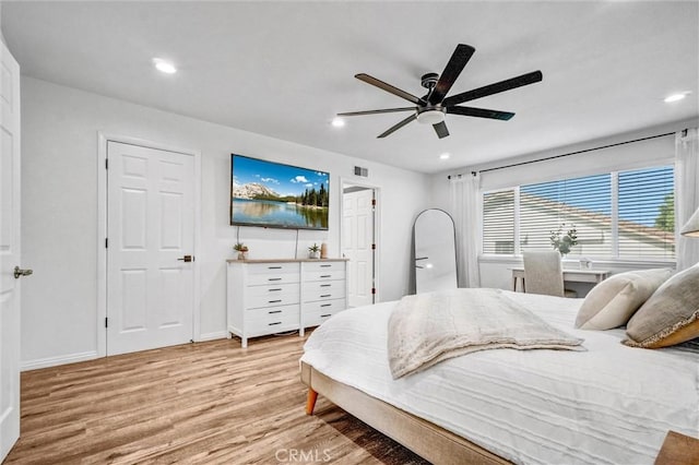 1836 Macinnes Pl, Placentia, CA 92870 - bedroom featuring light wood finished floors, recessed lighting, ceiling fan, and baseboards