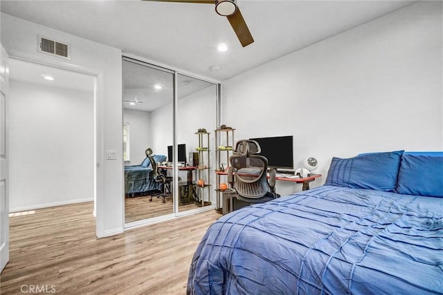 1836 Macinnes Pl, Placentia, CA 92870 - bedroom featuring light wood-style flooring, recessed lighting, baseboards, a closet, and ceiling fan