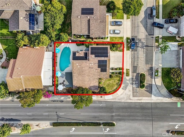 1836 Macinnes Pl, Placentia, CA 92870 - aerial overview of property's location with a pool area and property boundaries highlighted
