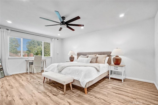 1836 Macinnes Pl, Placentia, CA 92870 - bedroom featuring light wood-type flooring, baseboards, recessed lighting, and ceiling fan
