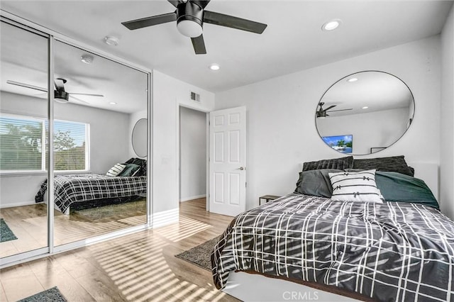 1836 Macinnes Pl, Placentia, CA 92870 - bedroom with a closet, wood finished floors, recessed lighting, a ceiling fan, and baseboards