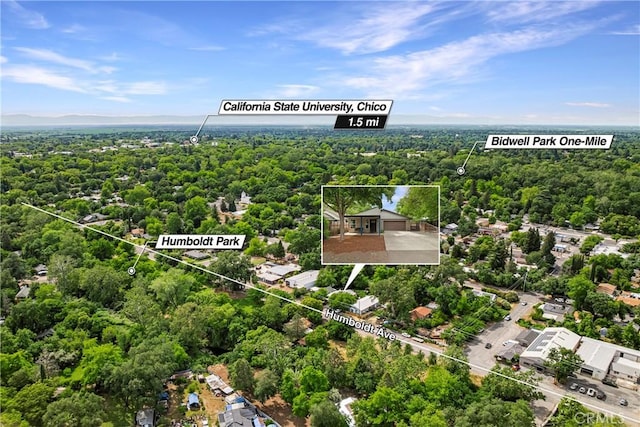 1274 Humboldt Ave, Chico, CA 95928 - aerial view of property's location with property boundaries highlighted and a forest