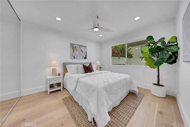 80 Seton Rd, Irvine, CA 92612 - bedroom with light wood-style flooring, baseboards, recessed lighting, and ceiling fan