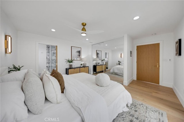 80 Seton Rd, Irvine, CA 92612 - bedroom with light wood finished floors, recessed lighting, baseboards, a closet, and ceiling fan