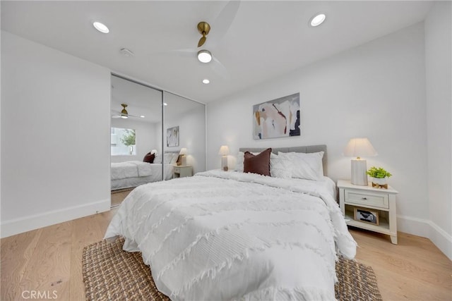 80 Seton Rd, Irvine, CA 92612 - bedroom featuring baseboards, a closet, ceiling fan, light wood-style flooring, and recessed lighting