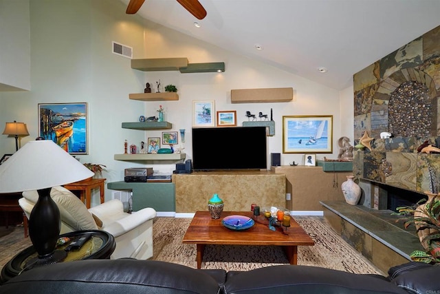 4547 Cordoba Way, Oceanside, CA 92056 - living room with a ceiling fan, vaulted ceiling, and wood finished floors