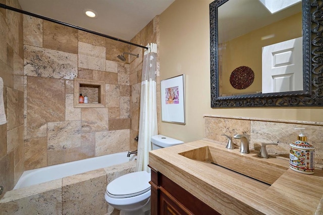 4547 Cordoba Way, Oceanside, CA 92056 - bathroom featuring toilet, tiled shower / bath combo, vanity, and recessed lighting