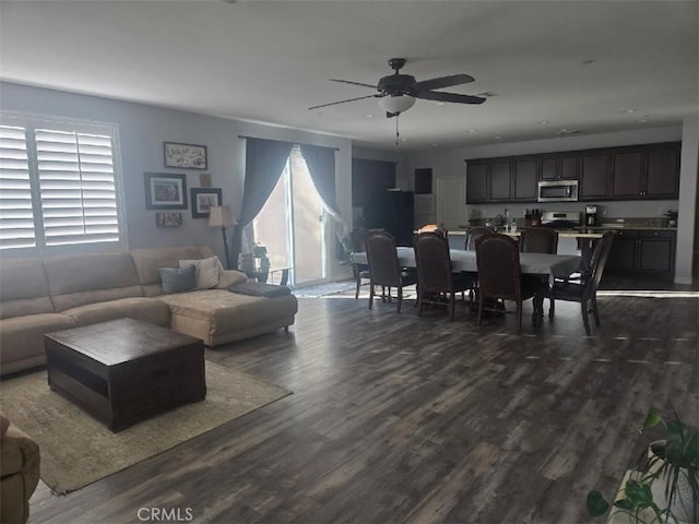 108 Mesa Ct, Calimesa, CA 92320 - living room featuring plenty of natural light, dark wood-type flooring, and a ceiling fan