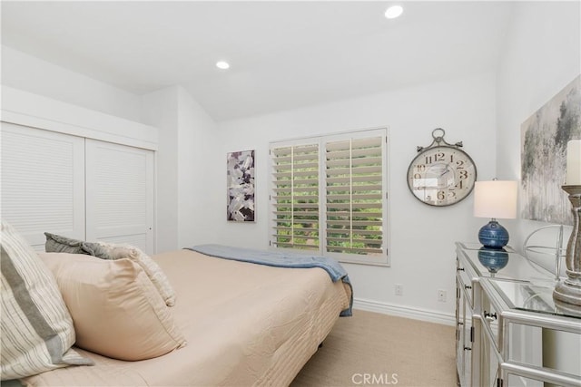 123 Costa Brava, Laguna Niguel, CA 92677 - bedroom featuring baseboards, recessed lighting, light colored carpet, and a closet