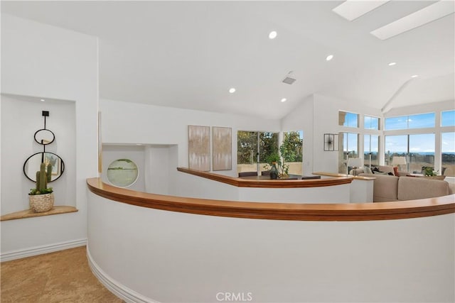 123 Costa Brava, Laguna Niguel, CA 92677 - hall with recessed lighting, vaulted ceiling, and baseboards