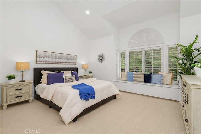 123 Costa Brava, Laguna Niguel, CA 92677 - bedroom with high vaulted ceiling, light colored carpet, and recessed lighting