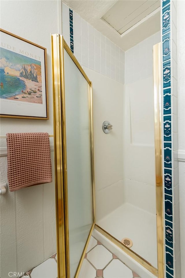 bathroom with a stall shower