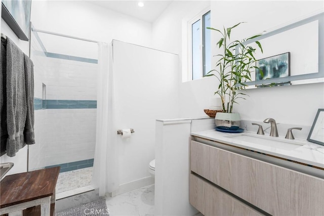14027 Wyandotte St, Van Nuys, CA 91405 - full bath with marble look tiles, toilet, tiled shower, and vanity