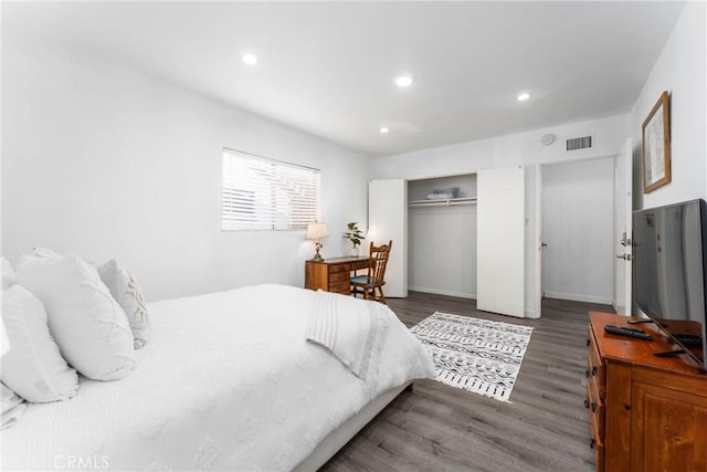 14027 Wyandotte St, Van Nuys, CA 91405 - bedroom with recessed lighting, a closet, and wood finished floors