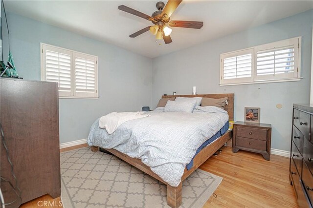 824 S Fenimore Ave, Covina, CA 91723 - bedroom with baseboards, light wood-style floors, and ceiling fan