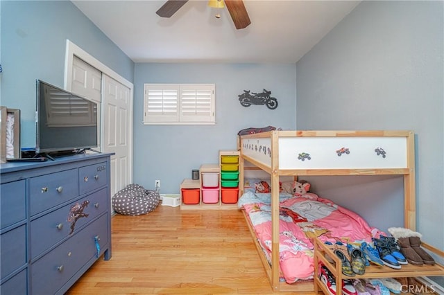 824 S Fenimore Ave, Covina, CA 91723 - bedroom with light wood-type flooring, a ceiling fan, baseboards, and a closet