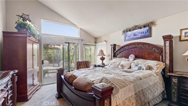 1551 Dominguez Ranch Rd, Corona, CA 92882 - carpeted bedroom with access to exterior and high vaulted ceiling
