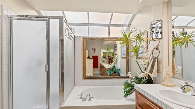 1551 Dominguez Ranch Rd, Corona, CA 92882 - full bath with vanity, a shower stall, and a garden tub