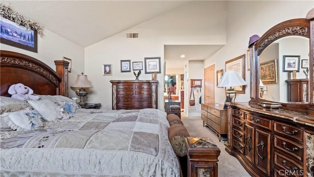 1551 Dominguez Ranch Rd, Corona, CA 92882 - carpeted bedroom featuring high vaulted ceiling