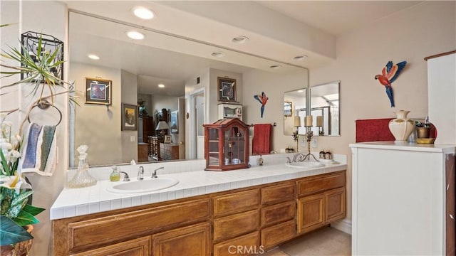 1551 Dominguez Ranch Rd, Corona, CA 92882 - bathroom featuring double vanity and recessed lighting