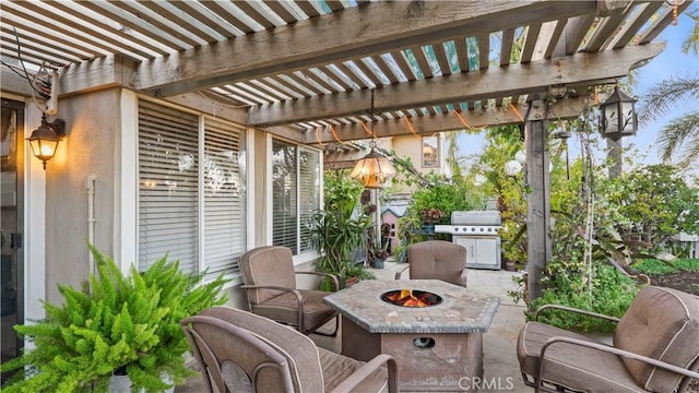 1551 Dominguez Ranch Rd, Corona, CA 92882 - view of patio with an outdoor fire pit, a pergola, and a grill