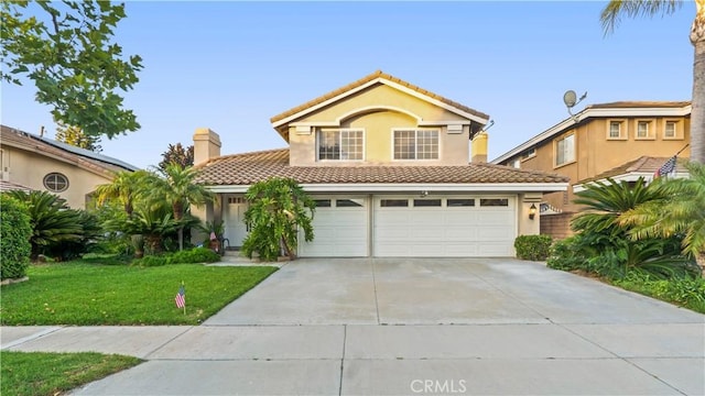 1551 Dominguez Ranch Rd, Corona, CA 92882 - mediterranean / spanish home with stucco siding, concrete driveway, a tiled roof, and a front yard