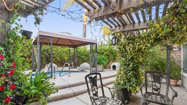 1551 Dominguez Ranch Rd, Corona, CA 92882 - view of patio / terrace with a gazebo, a pergola, and a pool